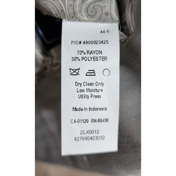 Chaps Beige Striped 2 Button Paisley Lined Suit Jacket Blazer Sport Coat Sz 44R - Picture 10 of 12